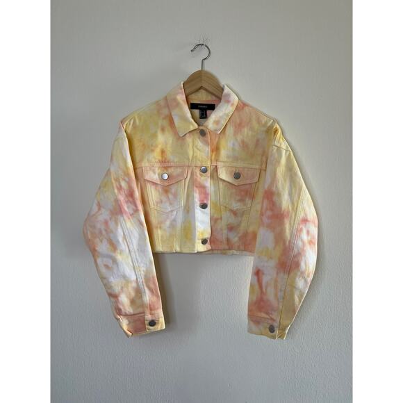 F21 Forever 21 Colorful Cropped Denim Tie Dye Jacket - Picture 14 of 15